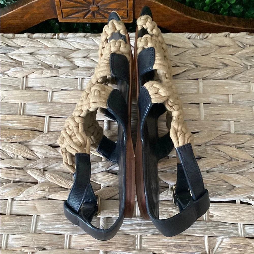 Tory Burch Black & Tan Macramé Rope Sandals